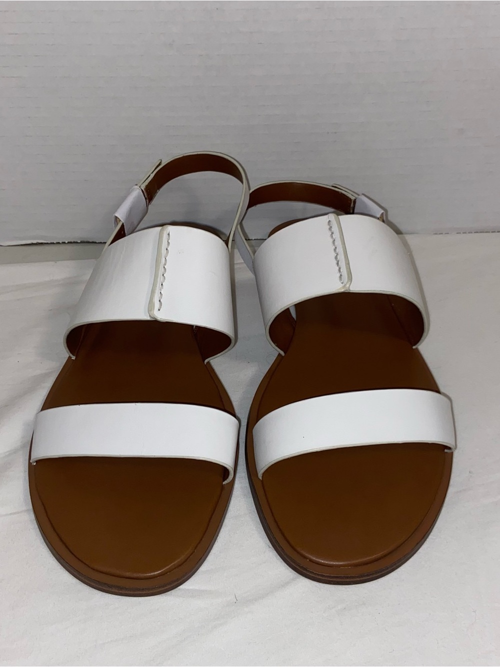 Naturalizer White Leather Fairfax Double Strap Flat Slingback Sandals Size 11W